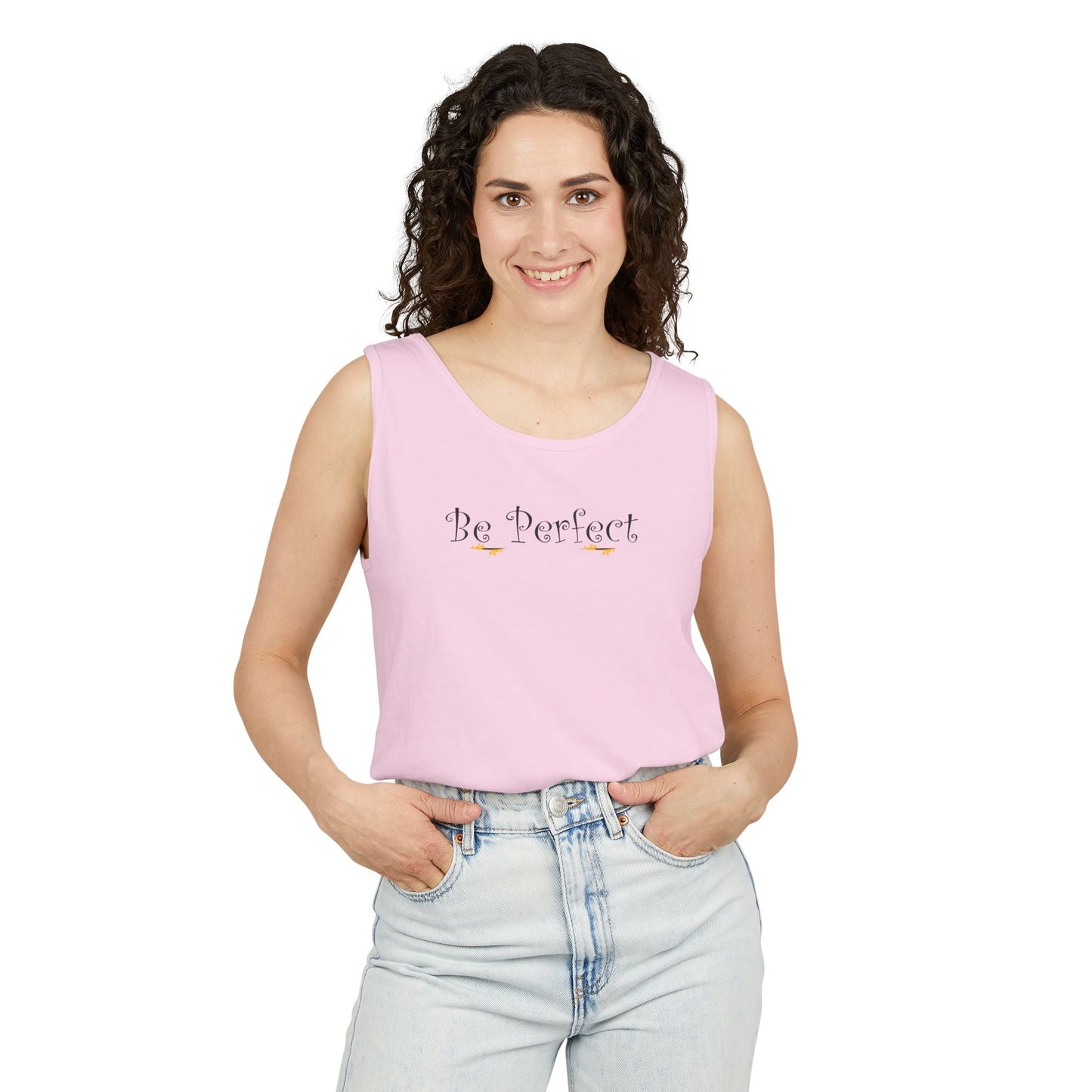 Be Perfect Floral Tank Top — Feminine Script Graphic Tank - Mantleshop