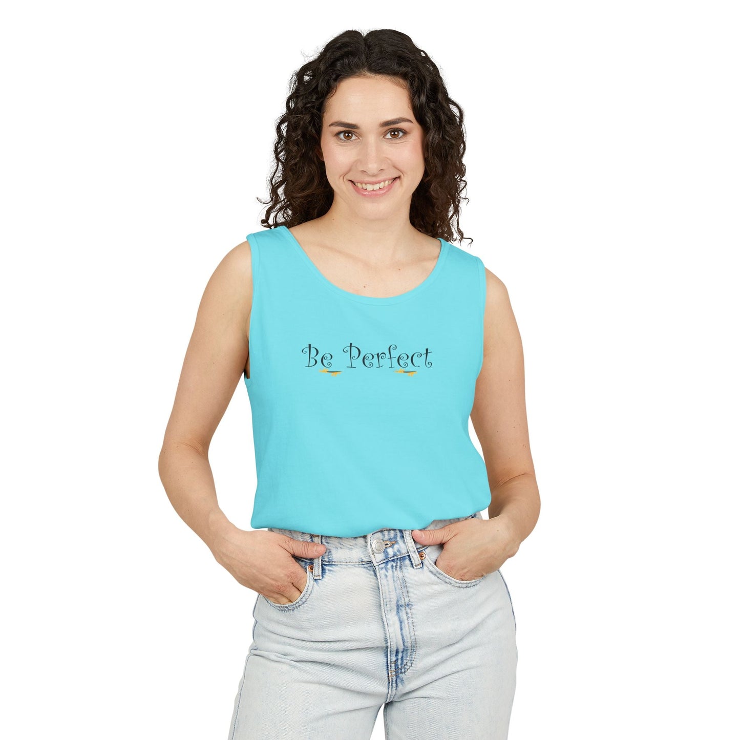 Be Perfect Floral Tank Top — Feminine Script Graphic Tank - Mantleshop