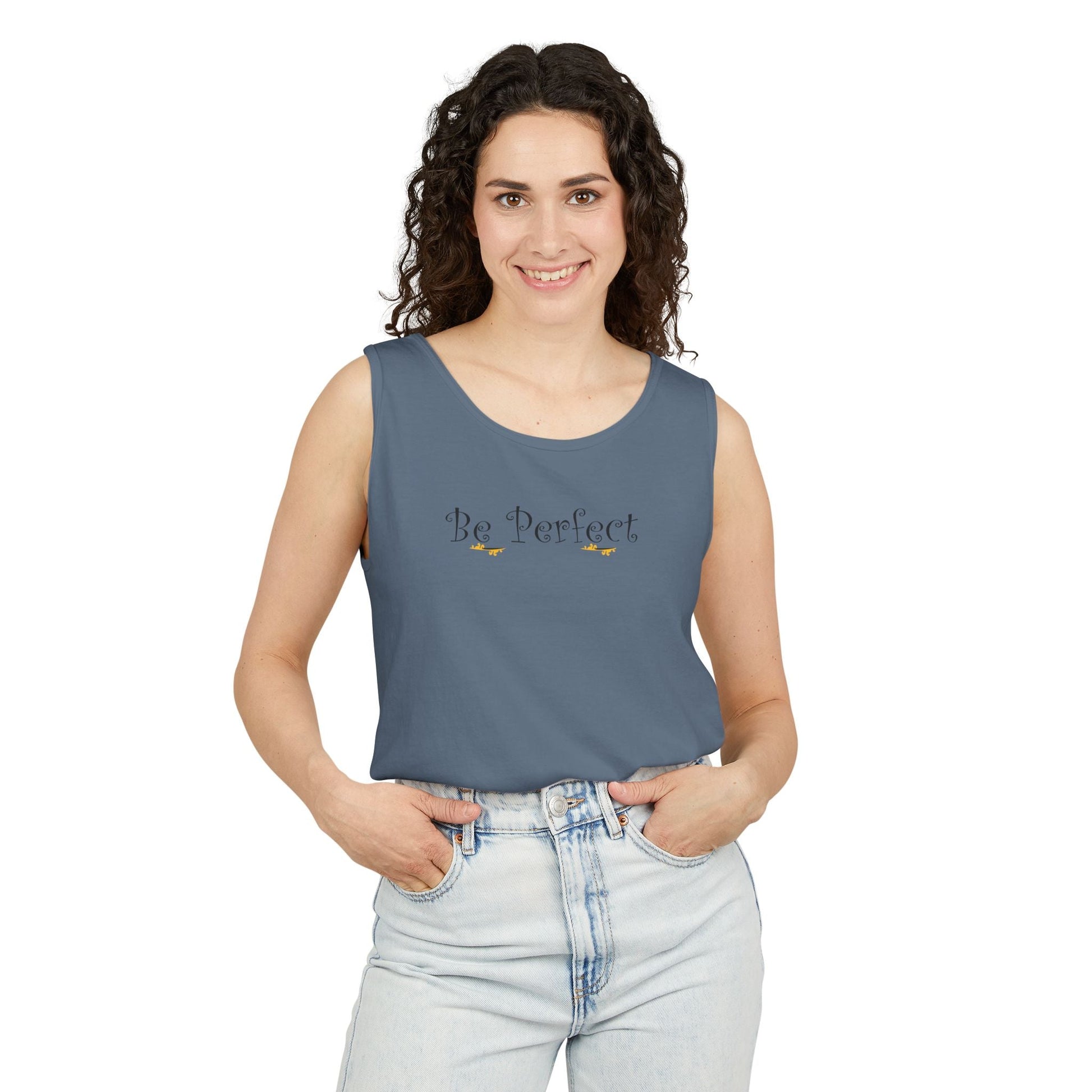Be Perfect Floral Tank Top — Feminine Script Graphic Tank - Mantleshop
