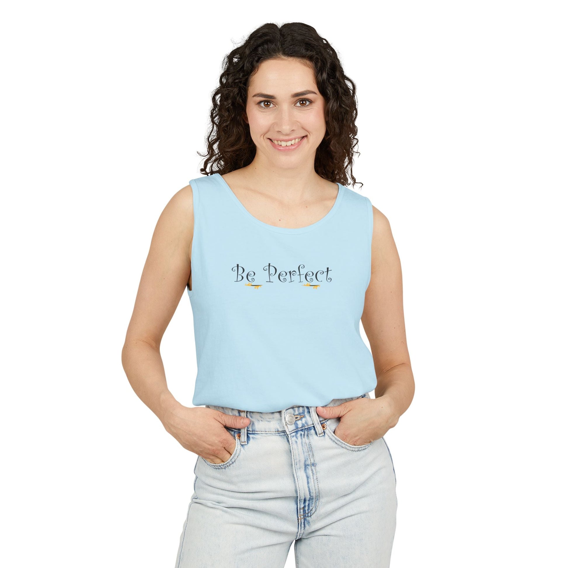 Be Perfect Floral Tank Top — Feminine Script Graphic Tank - Mantleshop