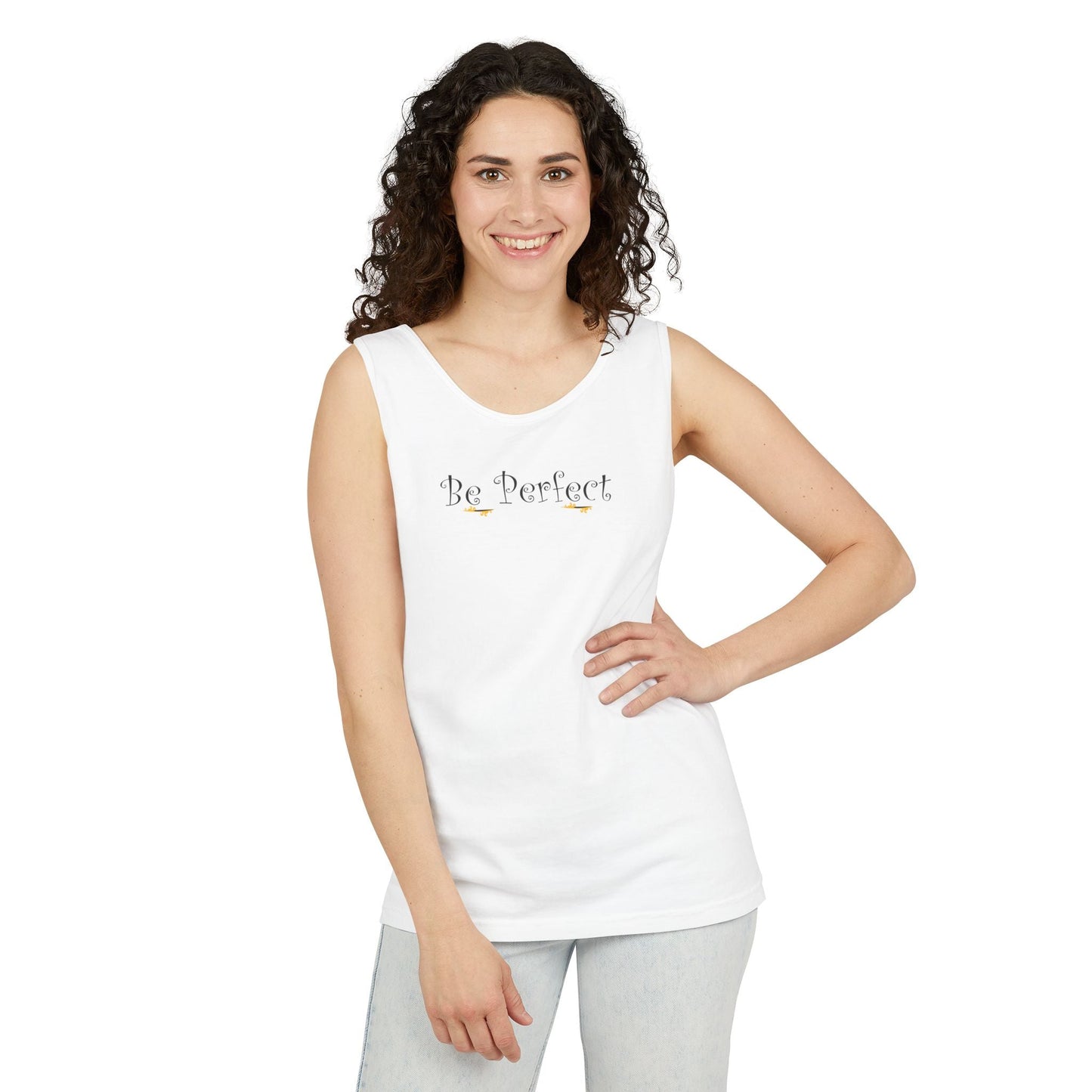 Be Perfect Floral Tank Top — Feminine Script Graphic Tank - Mantleshop