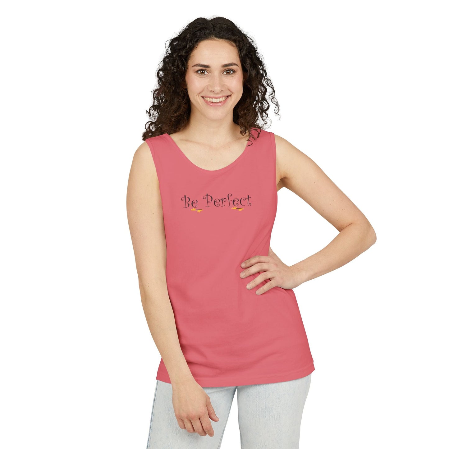 Be Perfect Floral Tank Top — Feminine Script Graphic Tank - Mantleshop