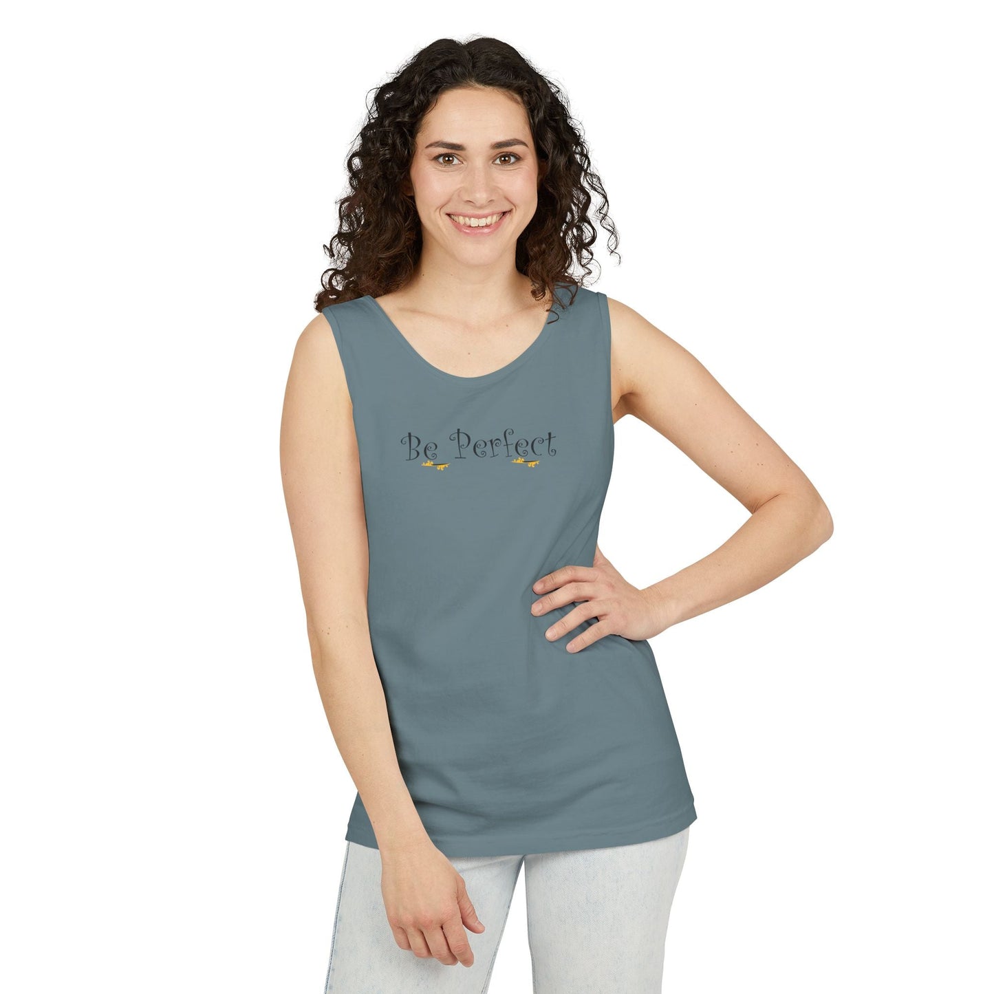 Be Perfect Floral Tank Top — Feminine Script Graphic Tank - Mantleshop