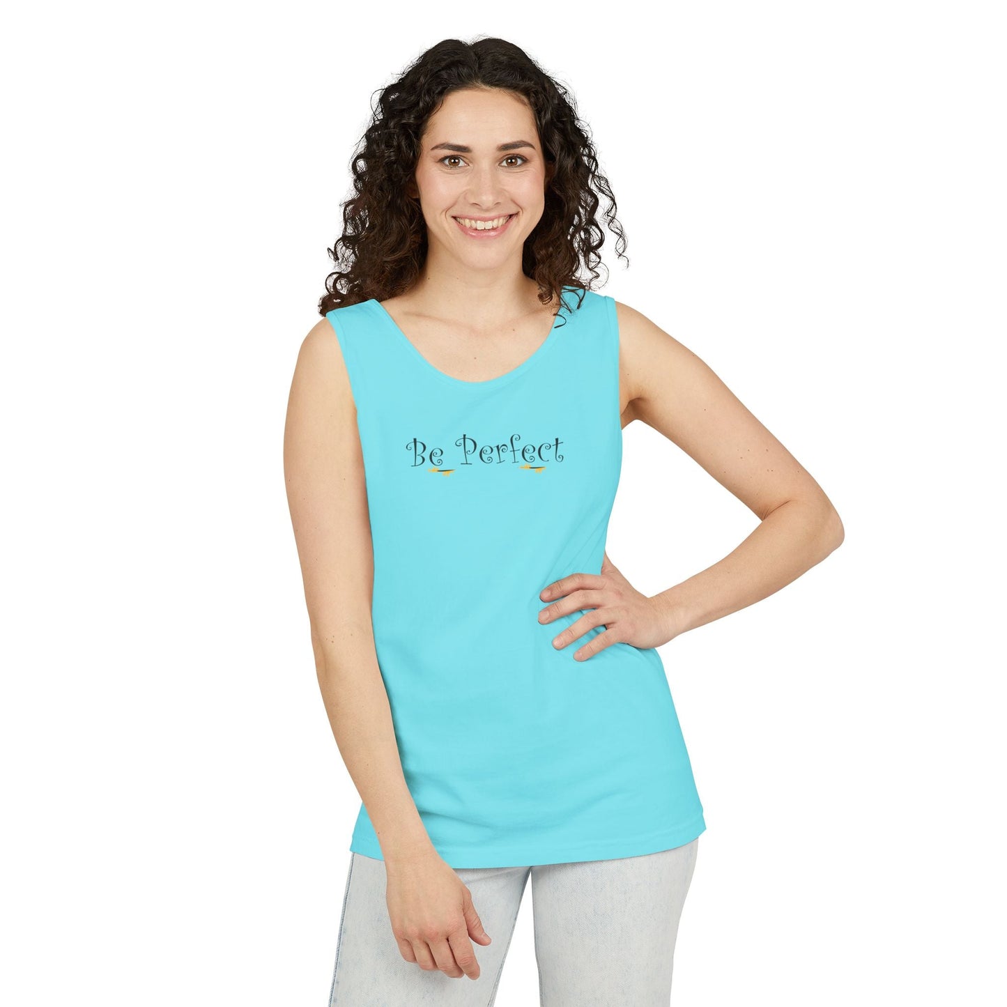 Be Perfect Floral Tank Top — Feminine Script Graphic Tank - Mantleshop