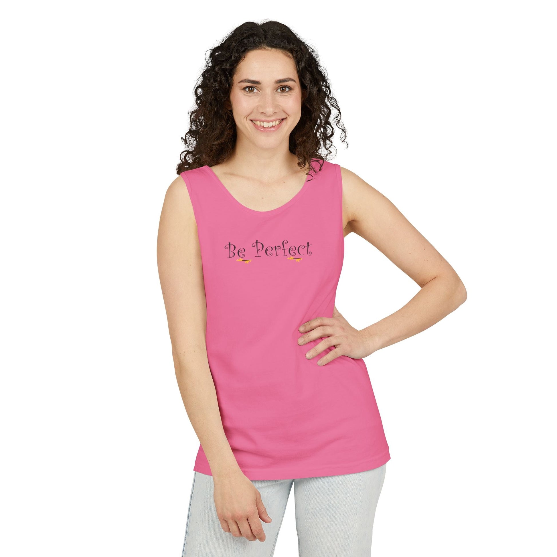 Be Perfect Floral Tank Top — Feminine Script Graphic Tank - Mantleshop