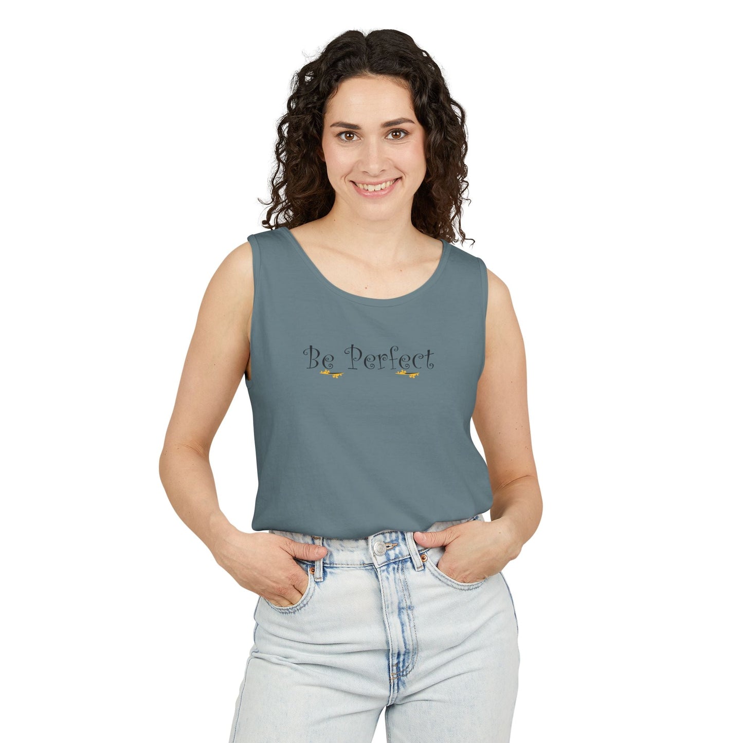 Be Perfect Floral Tank Top — Feminine Script Graphic Tank - Mantleshop
