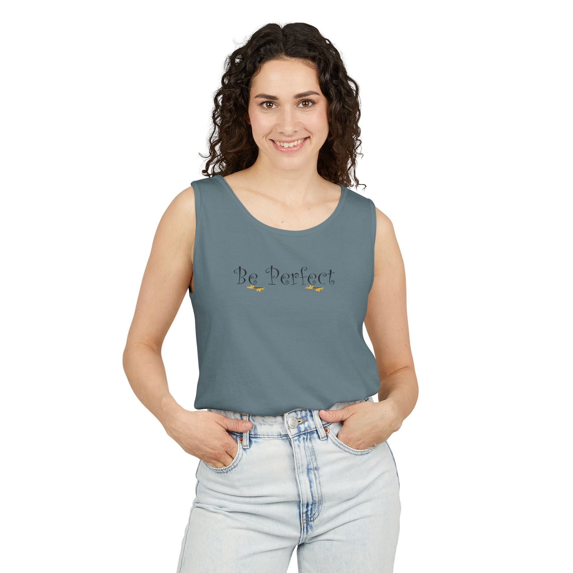 Be Perfect Floral Tank Top — Feminine Script Graphic Tank - Mantleshop
