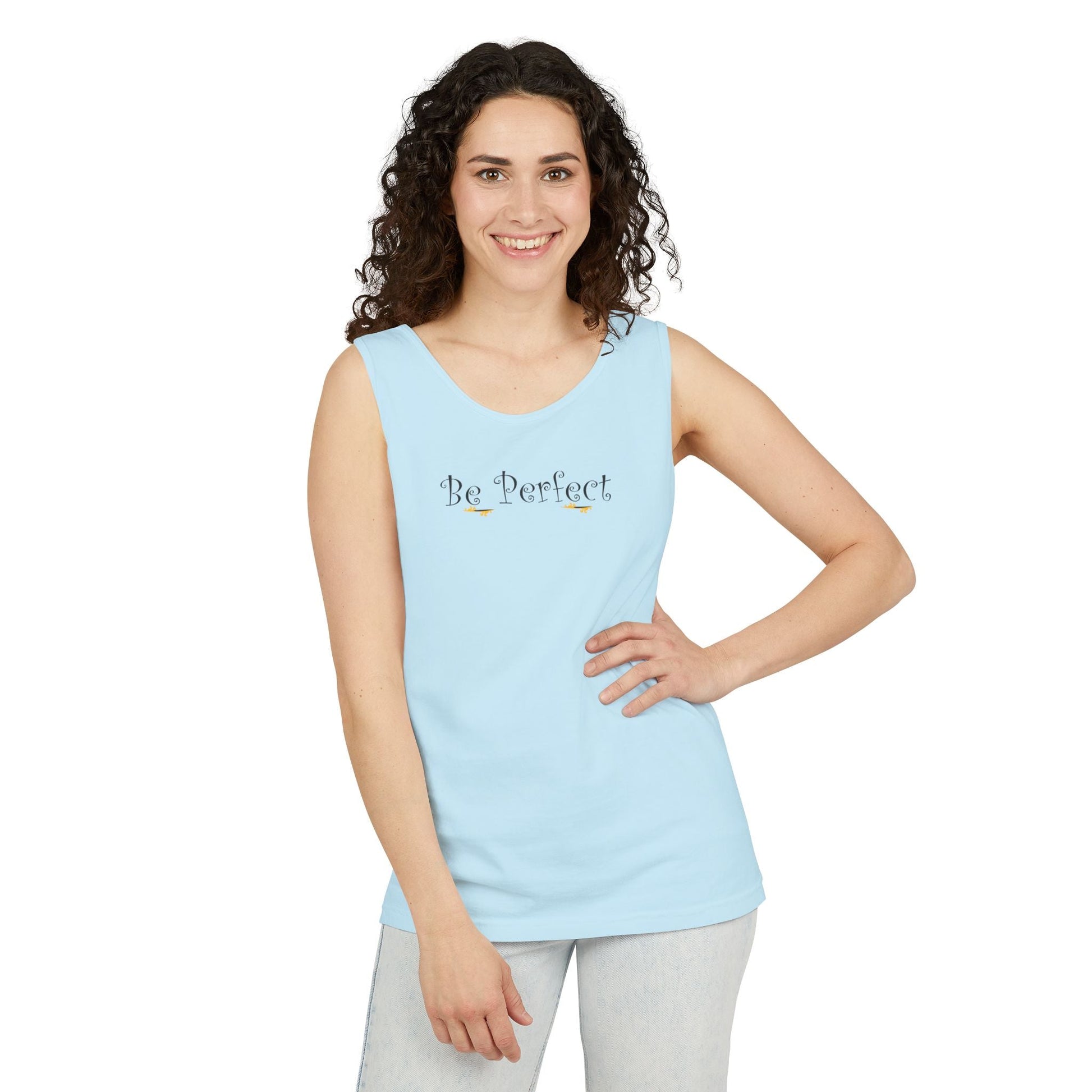 Be Perfect Floral Tank Top — Feminine Script Graphic Tank - Mantleshop