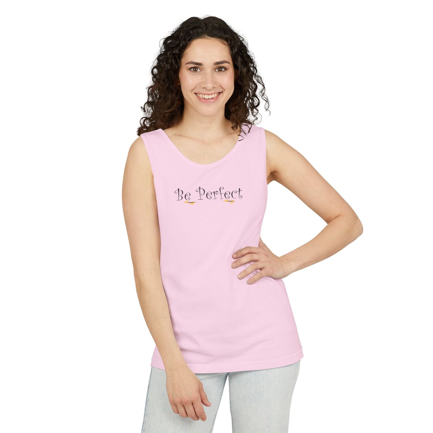 Be Perfect Floral Tank Top — Feminine Script Graphic Tank - Mantleshop