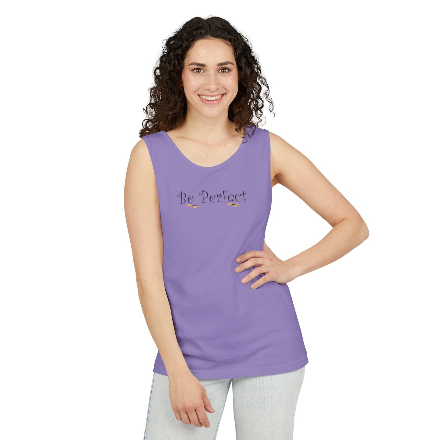 Be Perfect Floral Tank Top — Feminine Script Graphic Tank - Mantleshop