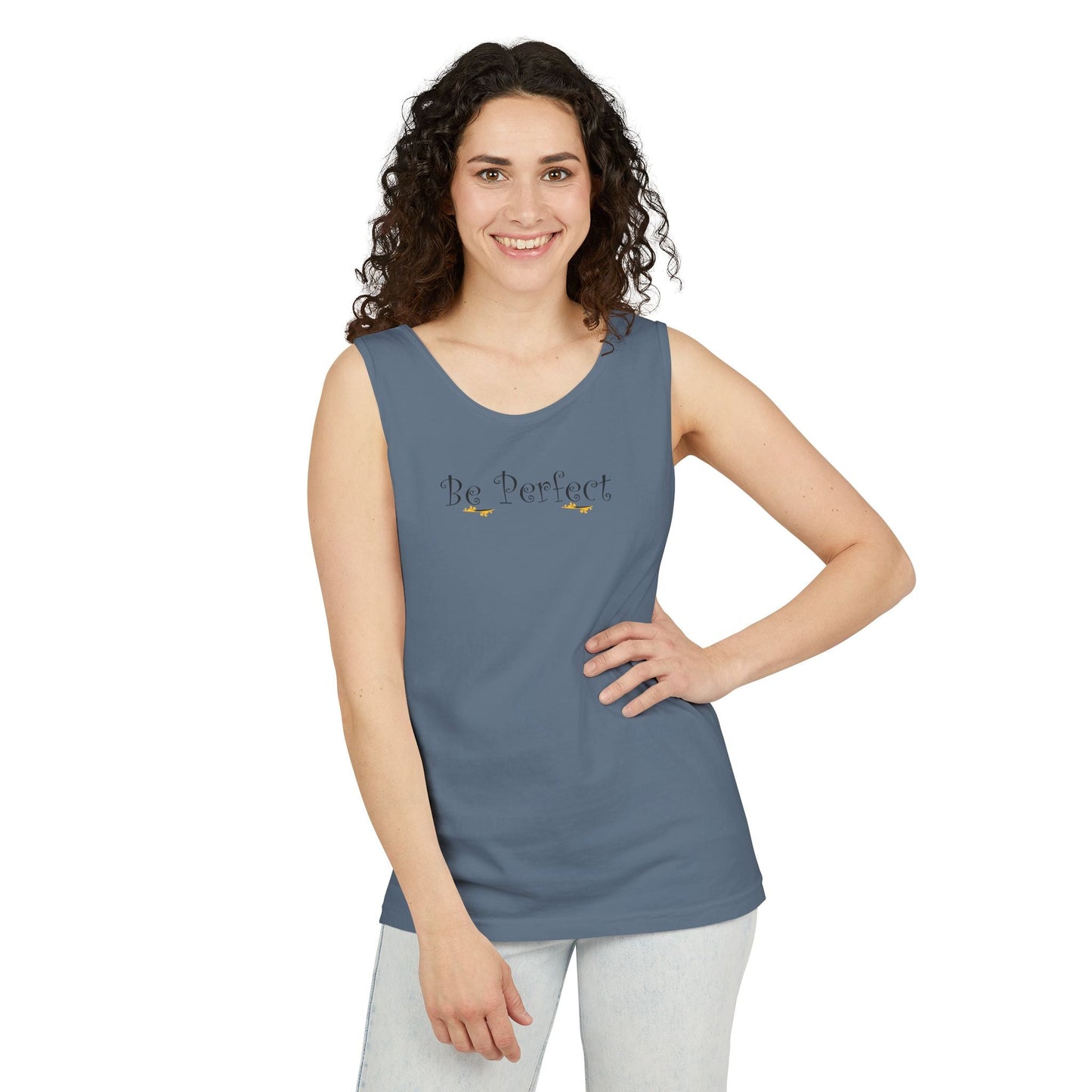 Be Perfect Floral Tank Top — Feminine Script Graphic Tank - Mantleshop