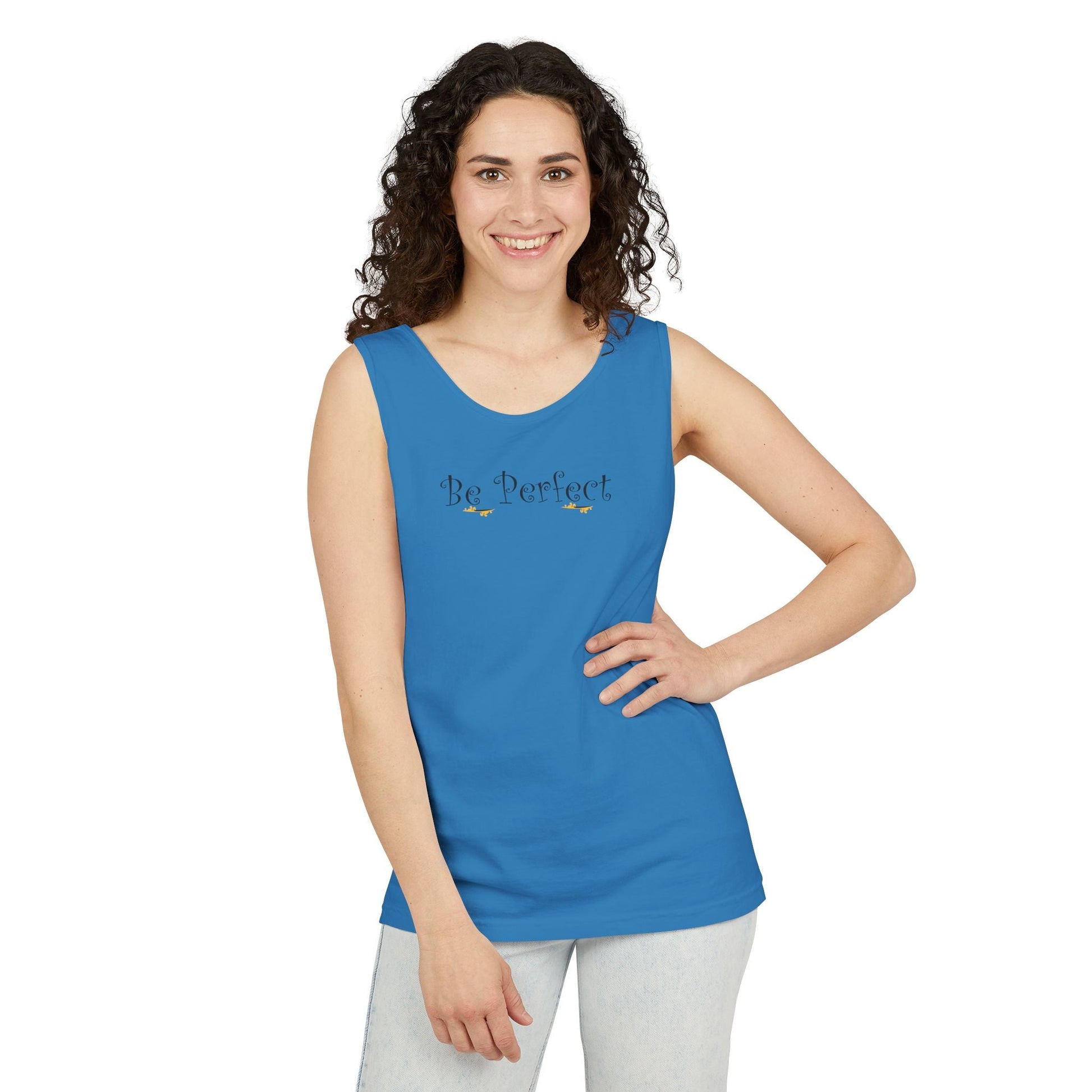 Be Perfect Floral Tank Top — Feminine Script Graphic Tank - Mantleshop