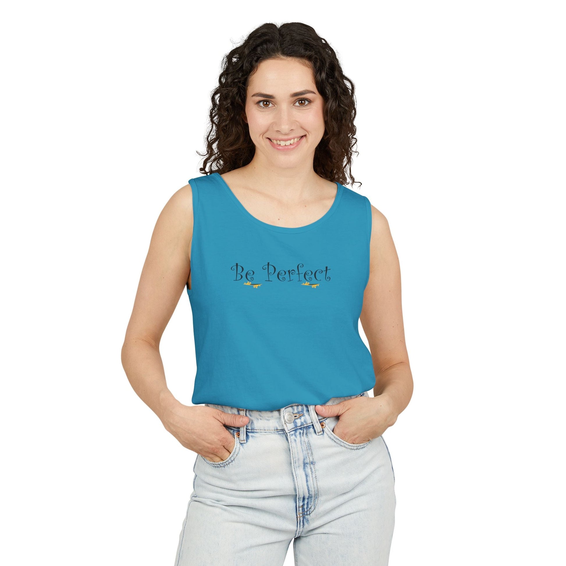 Be Perfect Floral Tank Top — Feminine Script Graphic Tank - Mantleshop