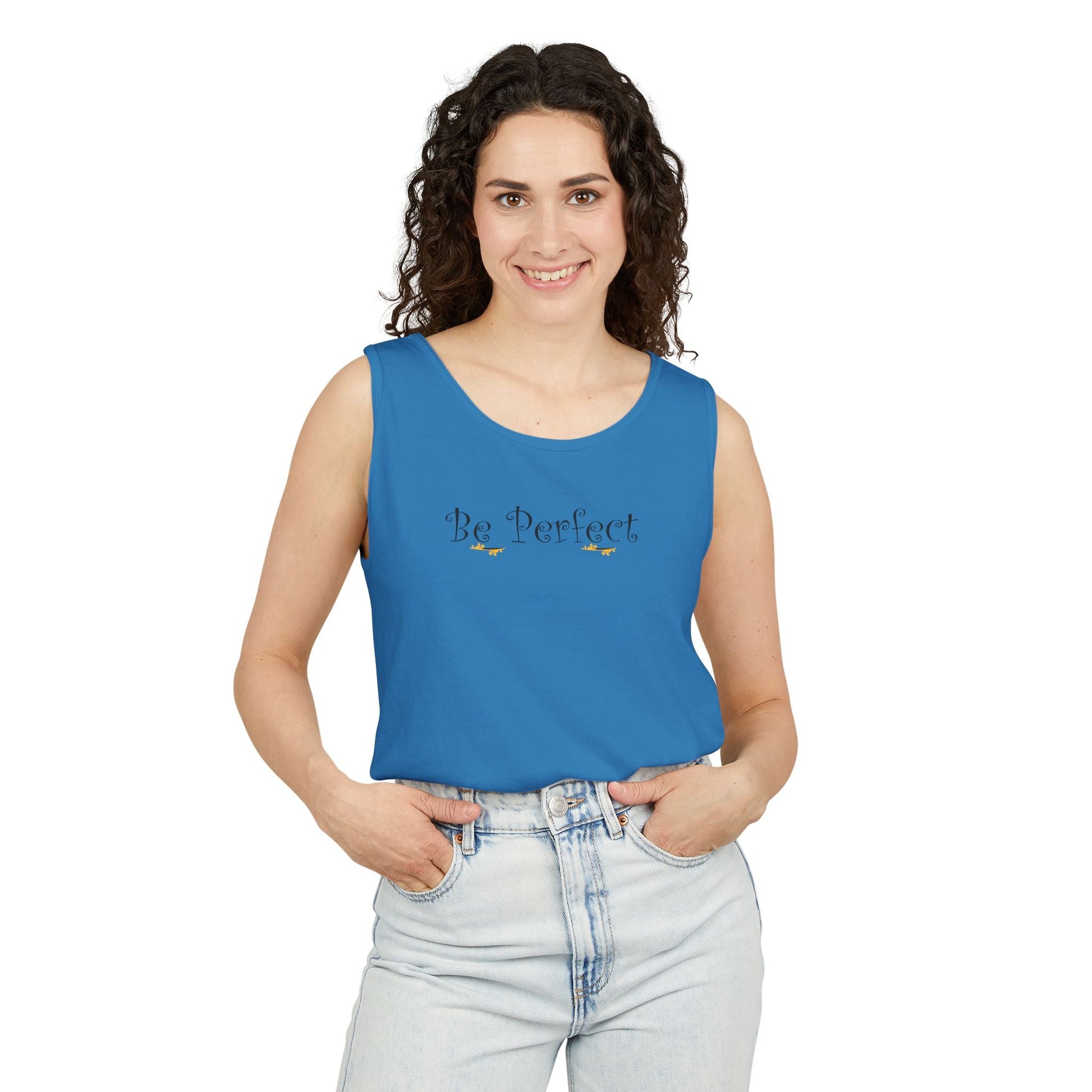 Be Perfect Floral Tank Top — Feminine Script Graphic Tank - Mantleshop