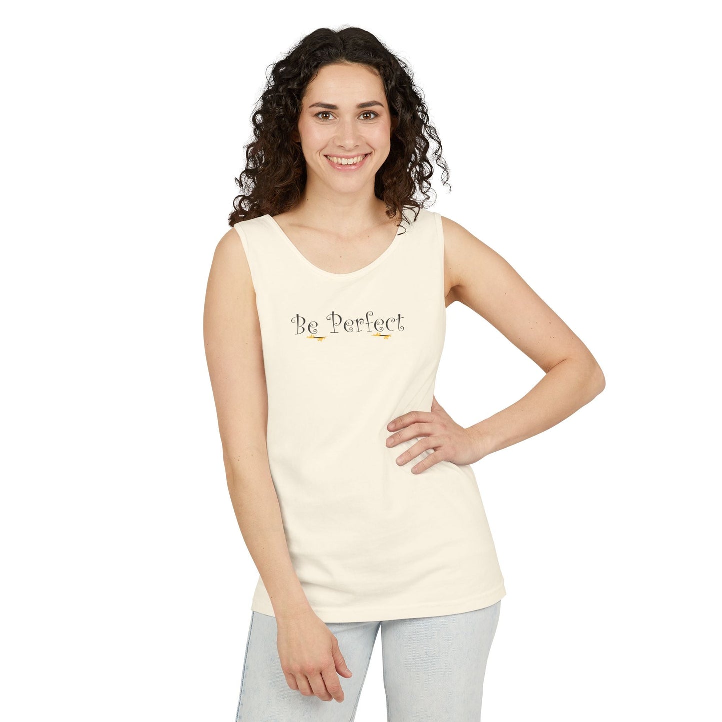 Be Perfect Floral Tank Top — Feminine Script Graphic Tank - Mantleshop