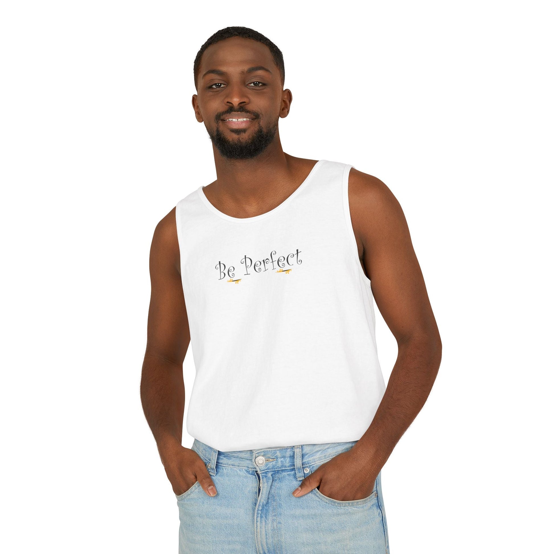 Be Perfect Floral Tank Top — Feminine Script Graphic Tank - Mantleshop