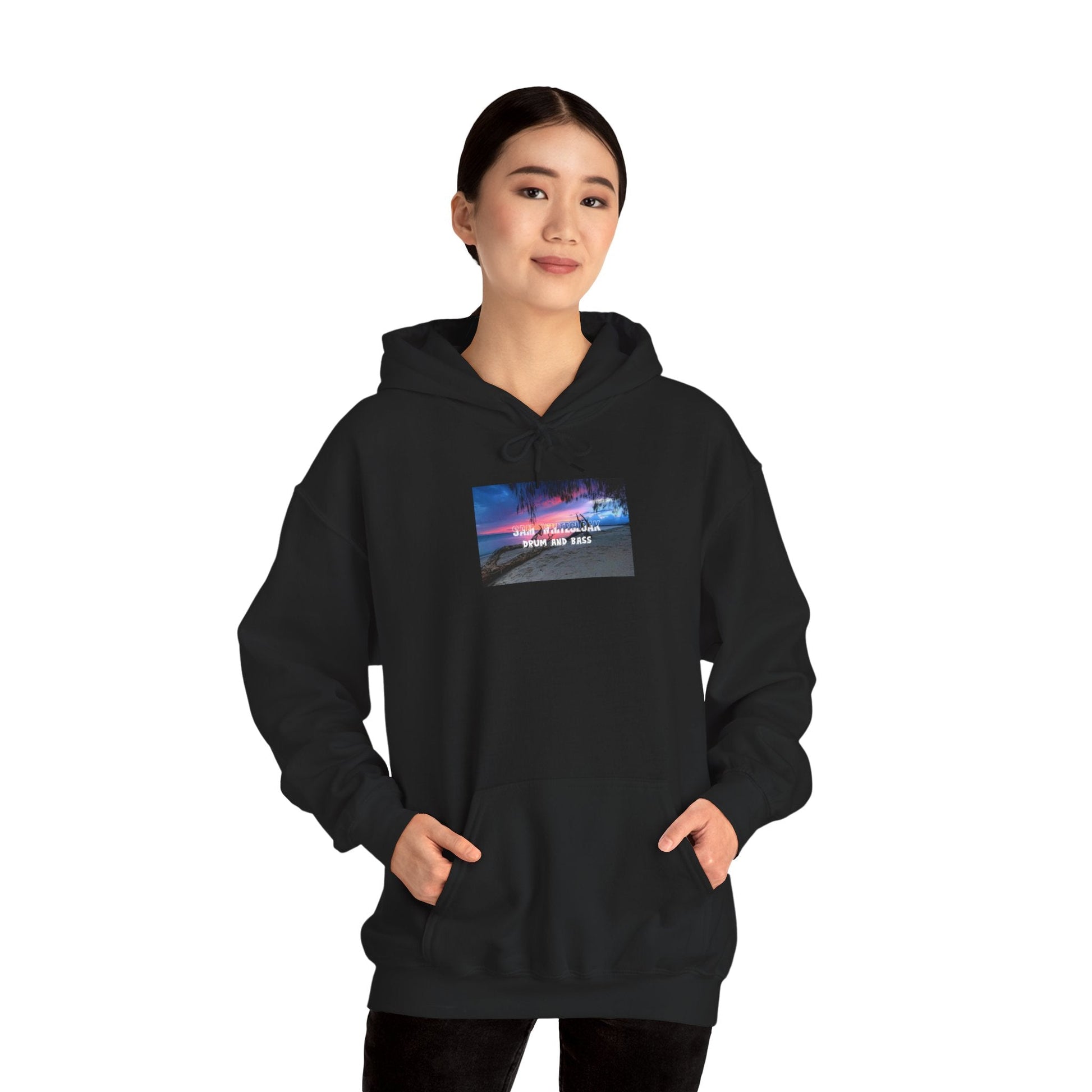 Sunset Roadscape Hoodie — Drum and Bass Neon Sky Graphic - Mantleshop